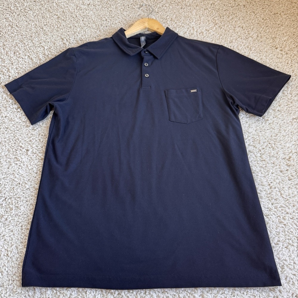 Vuori Polo Shirt Mens Large Navy Blue Excellent Recycled Polyester Pocket Short